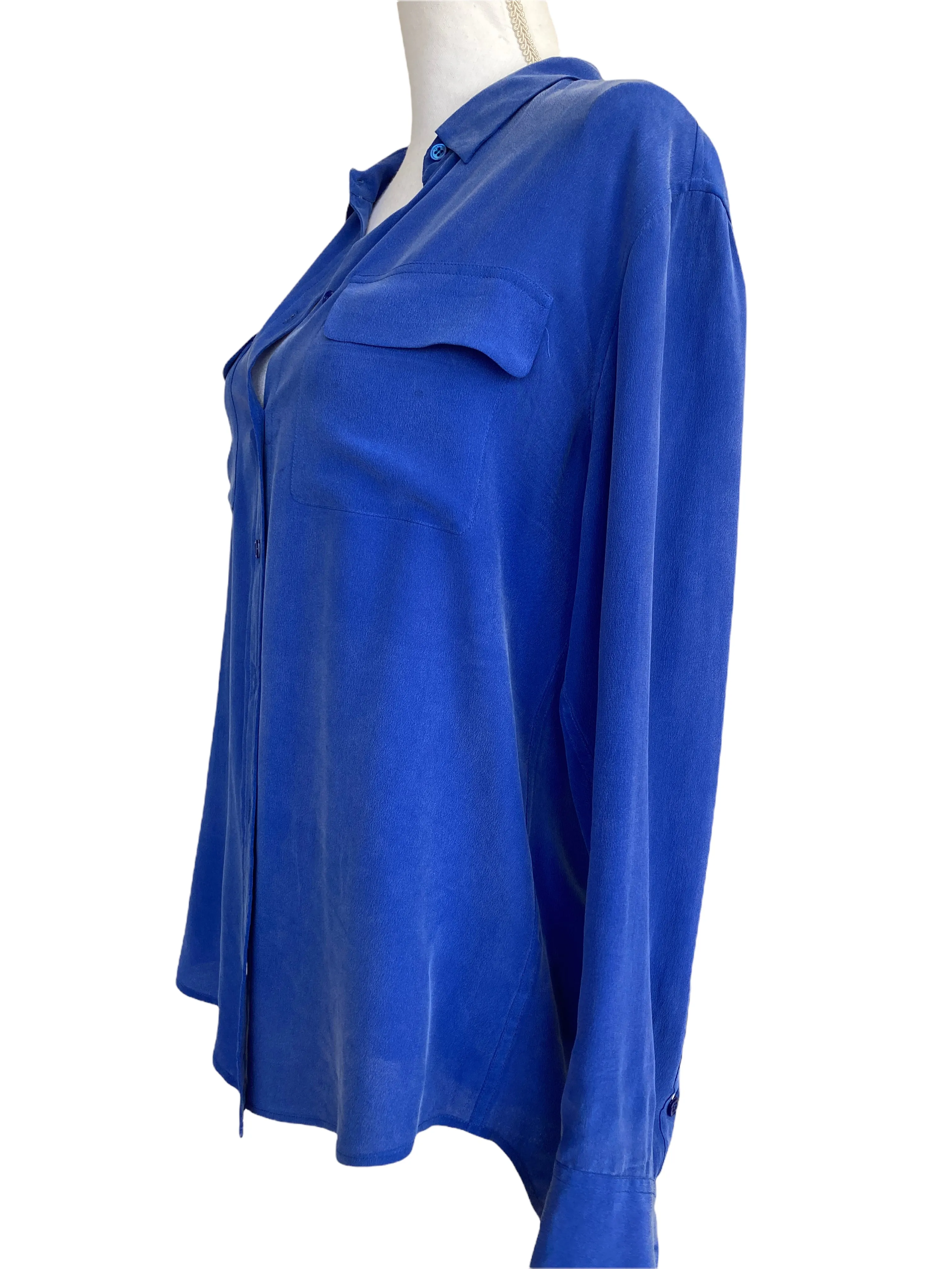 Equipment Royal Blue Silk Shirt, M