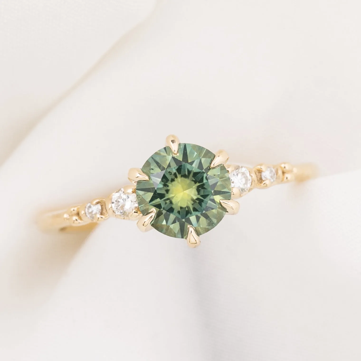 Estel Fleur Ring 1.38ct Parti Green Yellow Montana Sapphire, 14k Yellow Gold (One of a kind)