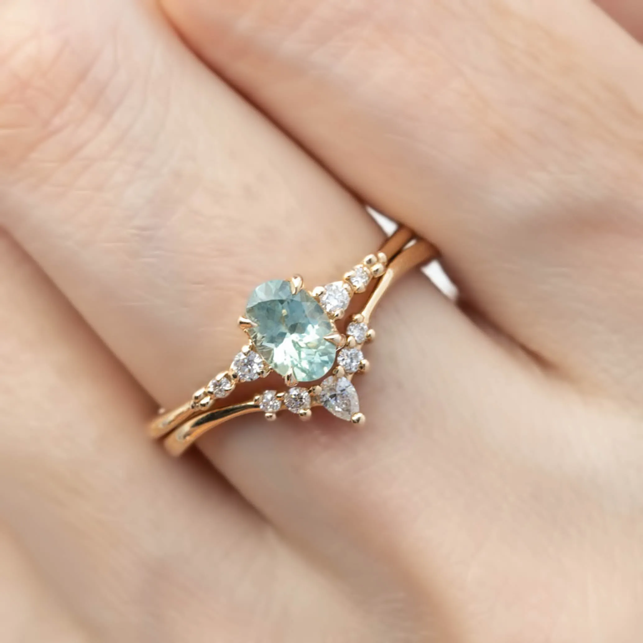 Estel Luxe Ring 0.75ct Mint Green Montana Sapphire, 14K Yellow Gold (One of a kind)