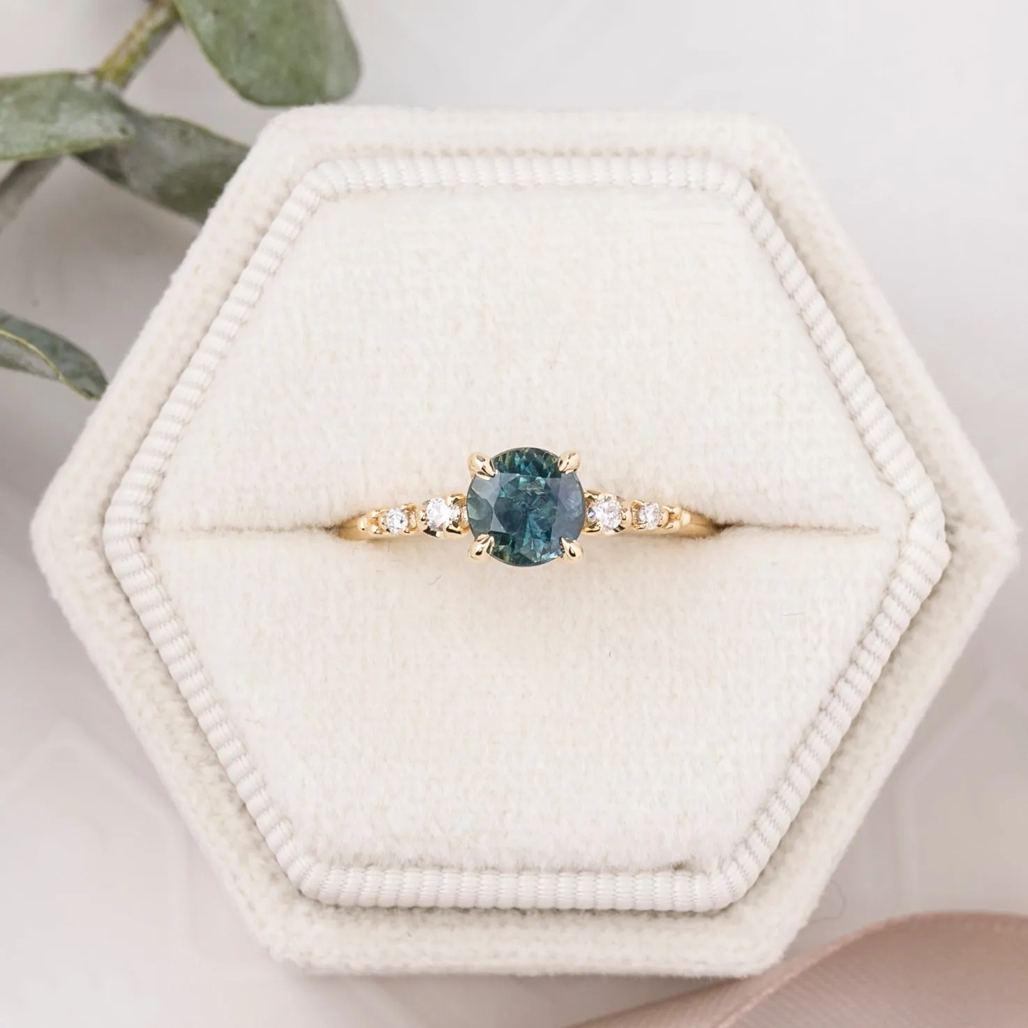 Estel Luxe Ring 1.15ct Deep Teal Blue Montana Sapphire, 14k Yellow Gold (One of a kind)