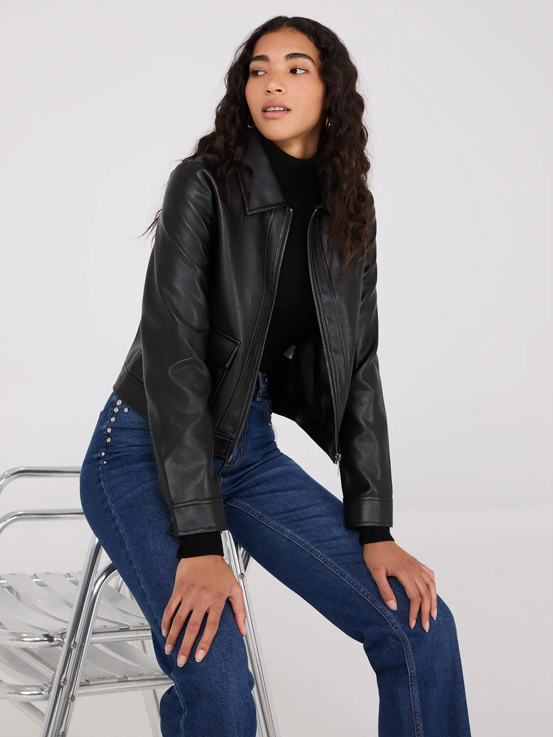 Faux Leather Utility Jacket