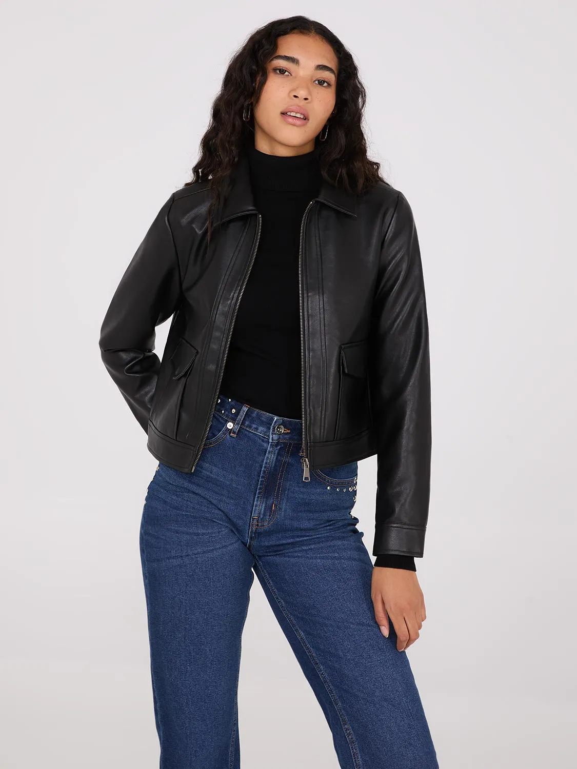 Faux Leather Utility Jacket