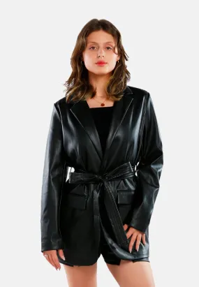 Faux Leather Wrap Around Coat