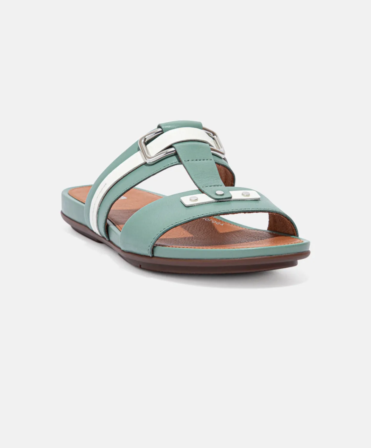 FitFlop Gracie Stud-Buckle Leather Slides Green