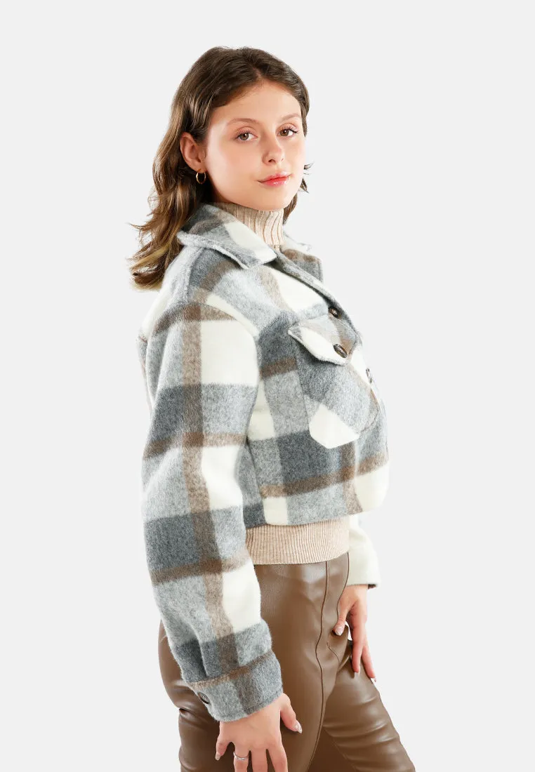 Flannel Plaid Crop Jacket