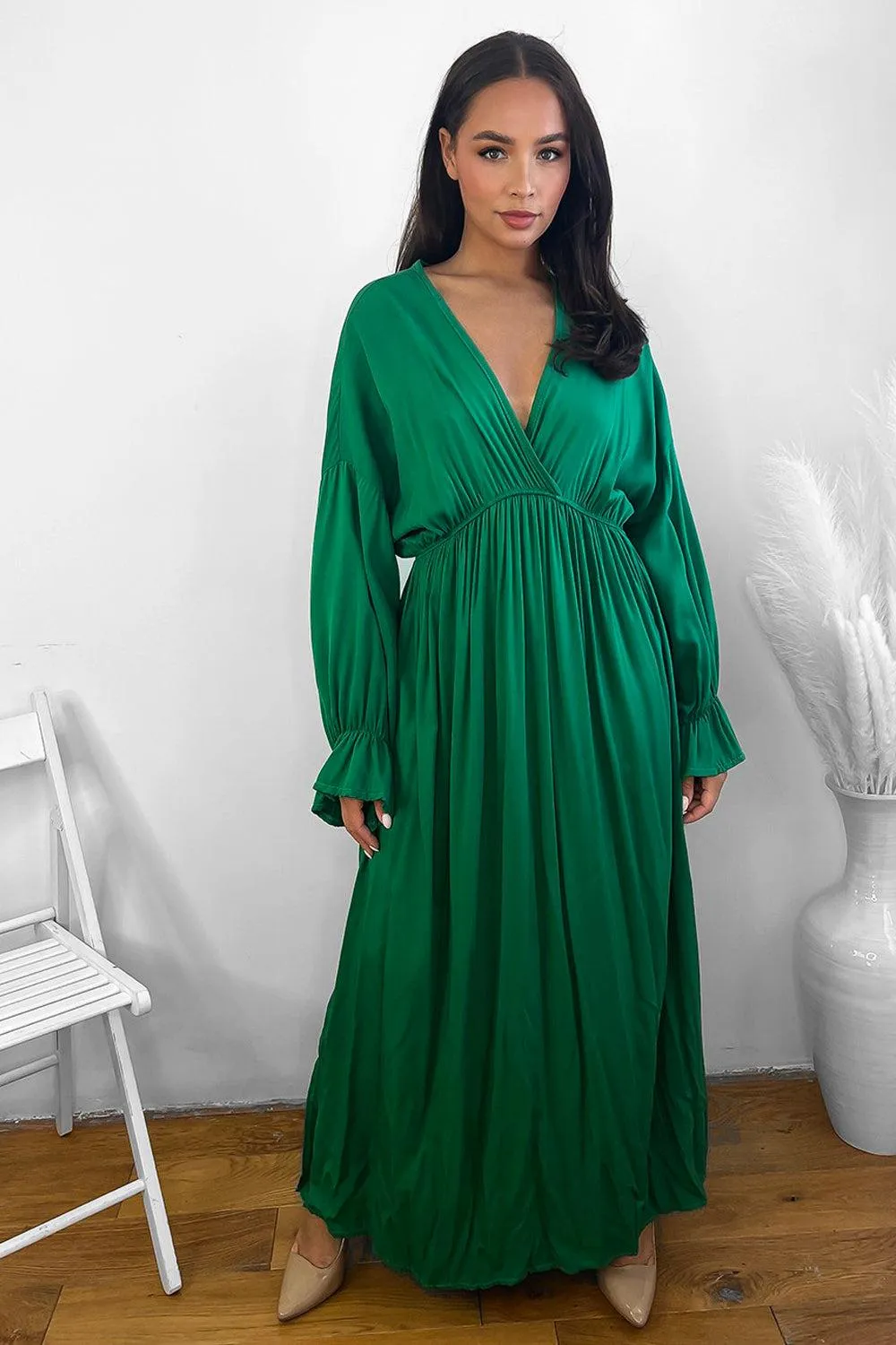 Flute Sleeves Chiffon Maxi Dress