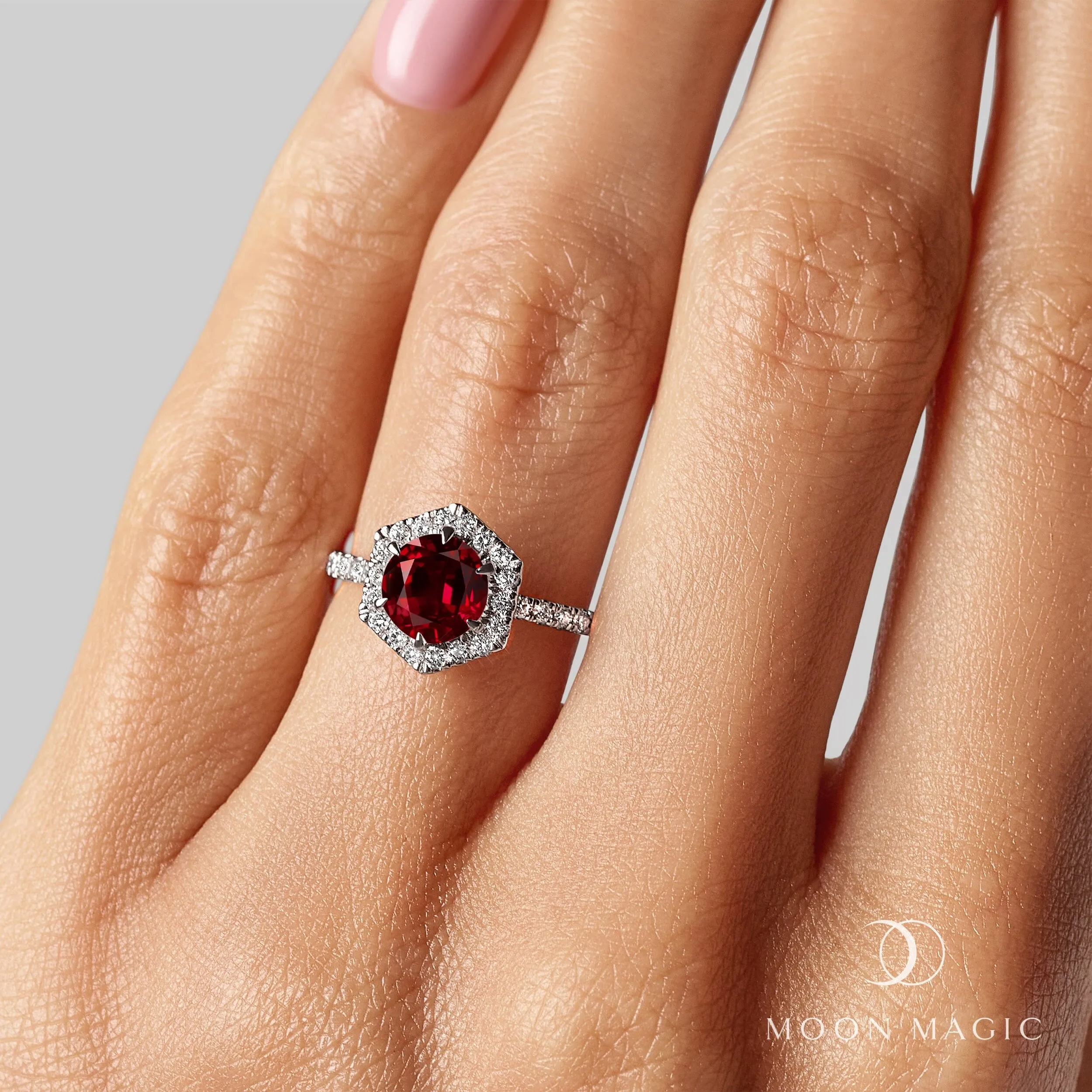 Garnet Diamond Ring - My Eternal Round Halo Pavé