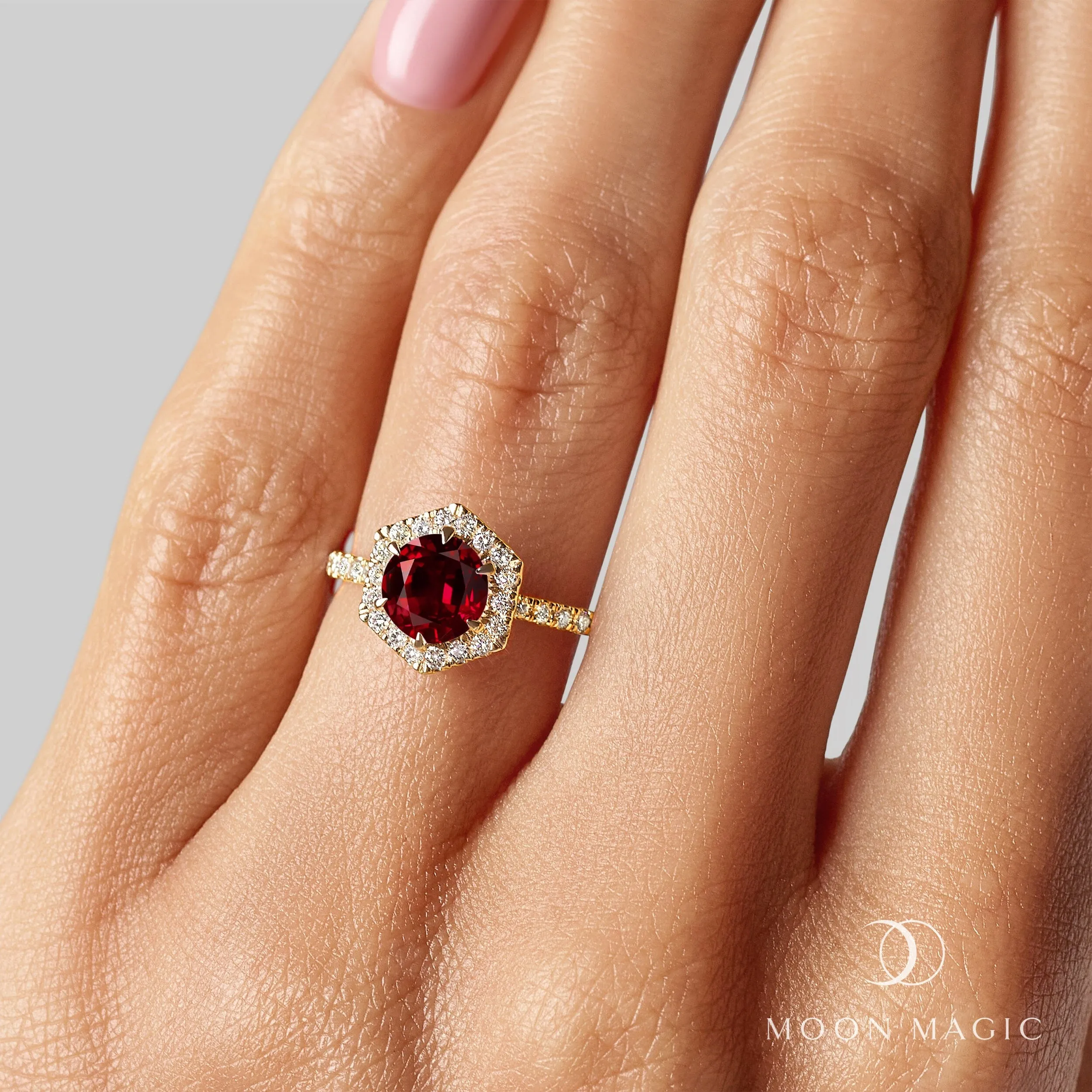 Garnet Diamond Ring - My Eternal Round Halo Pavé