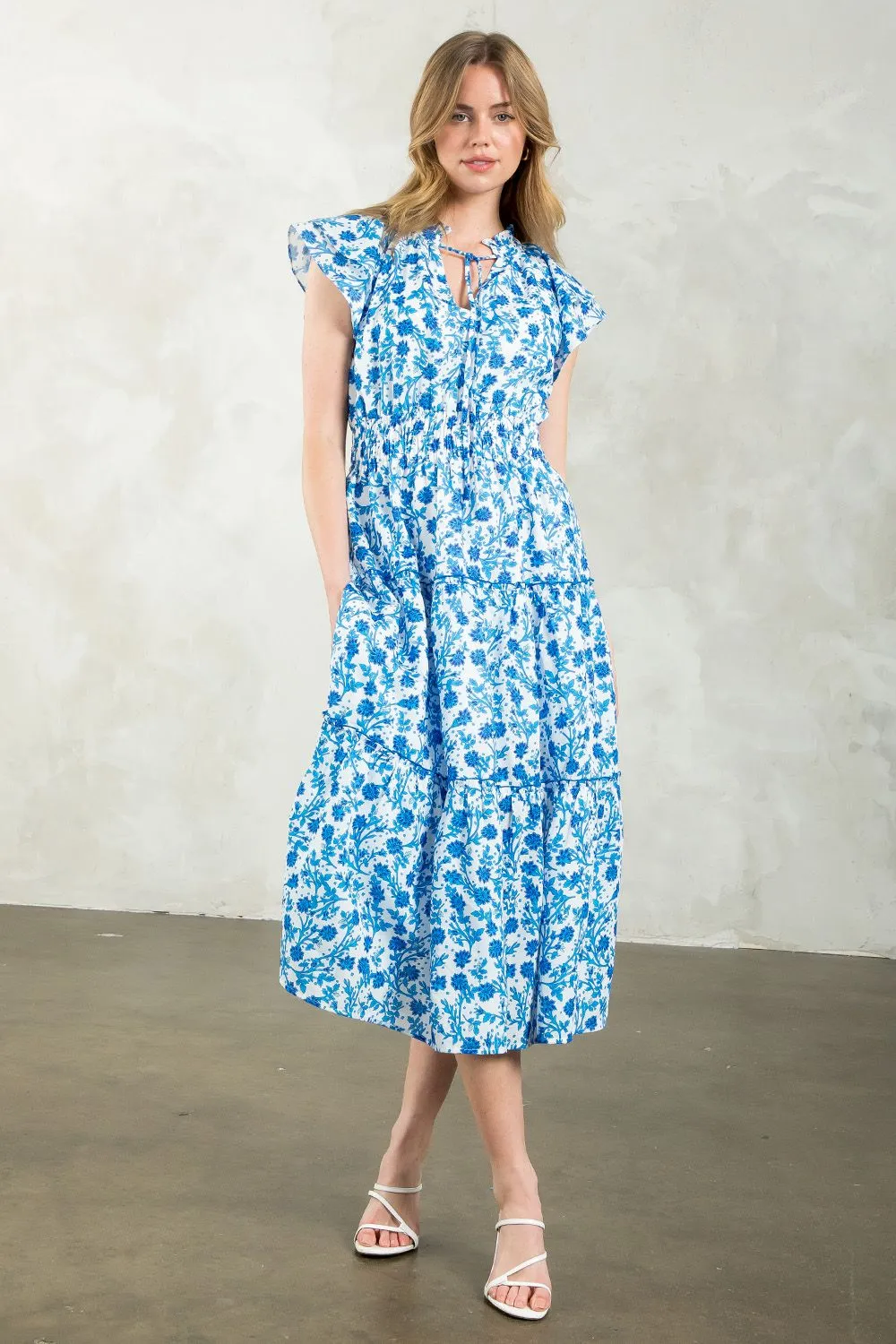 Gemma Flower Print Tiered Maxi THML Dress