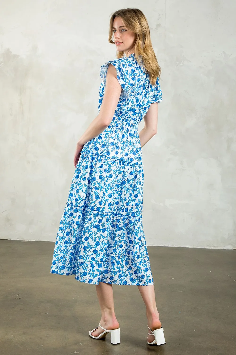 Gemma Flower Print Tiered Maxi THML Dress