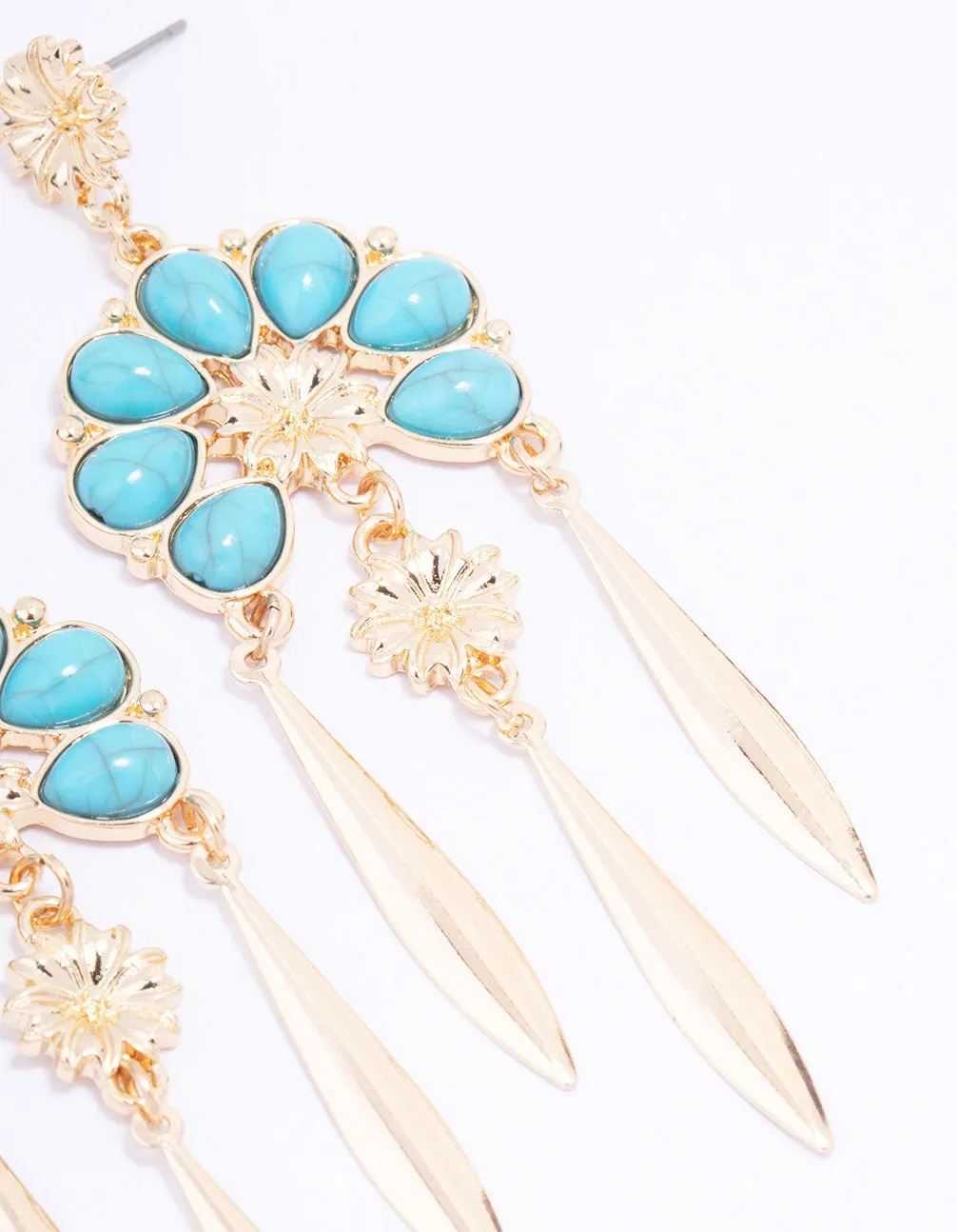 Gold Flower Tassel Drop Earrings