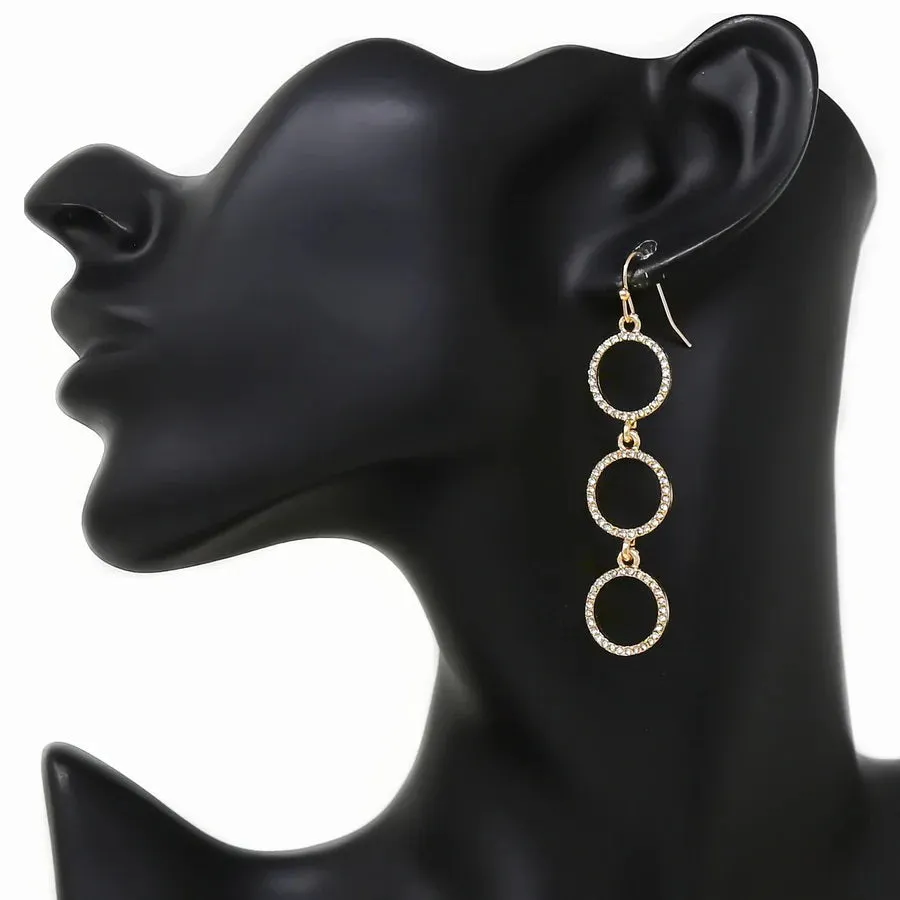 Gold Triple Circle Dangling Earrings