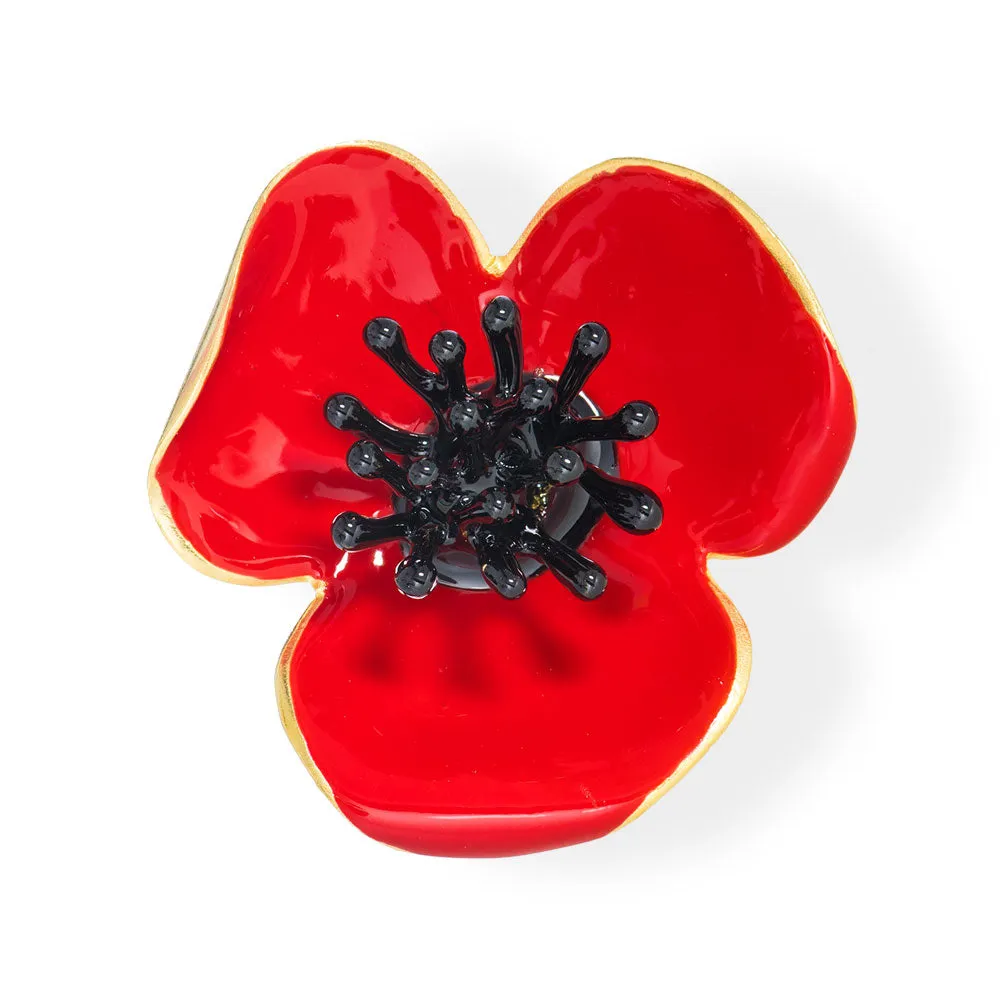 Handmade Gold Plated Red Poppy Flower Ring