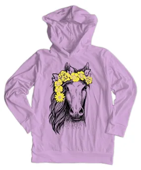 Horse with Flower Wreath Lightweight Hoodie