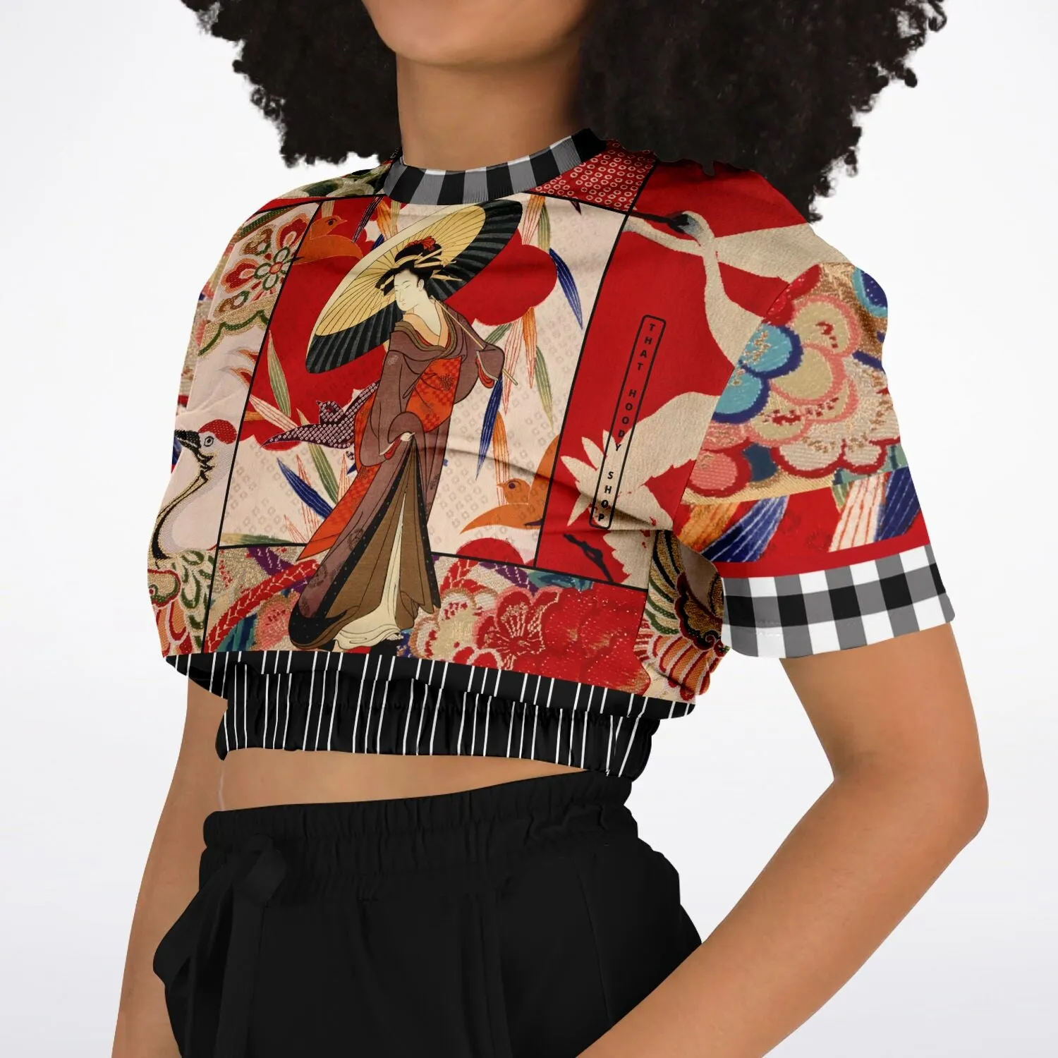 I Am Geisha Short Sleeve Cropped Eco-Poly Sweater