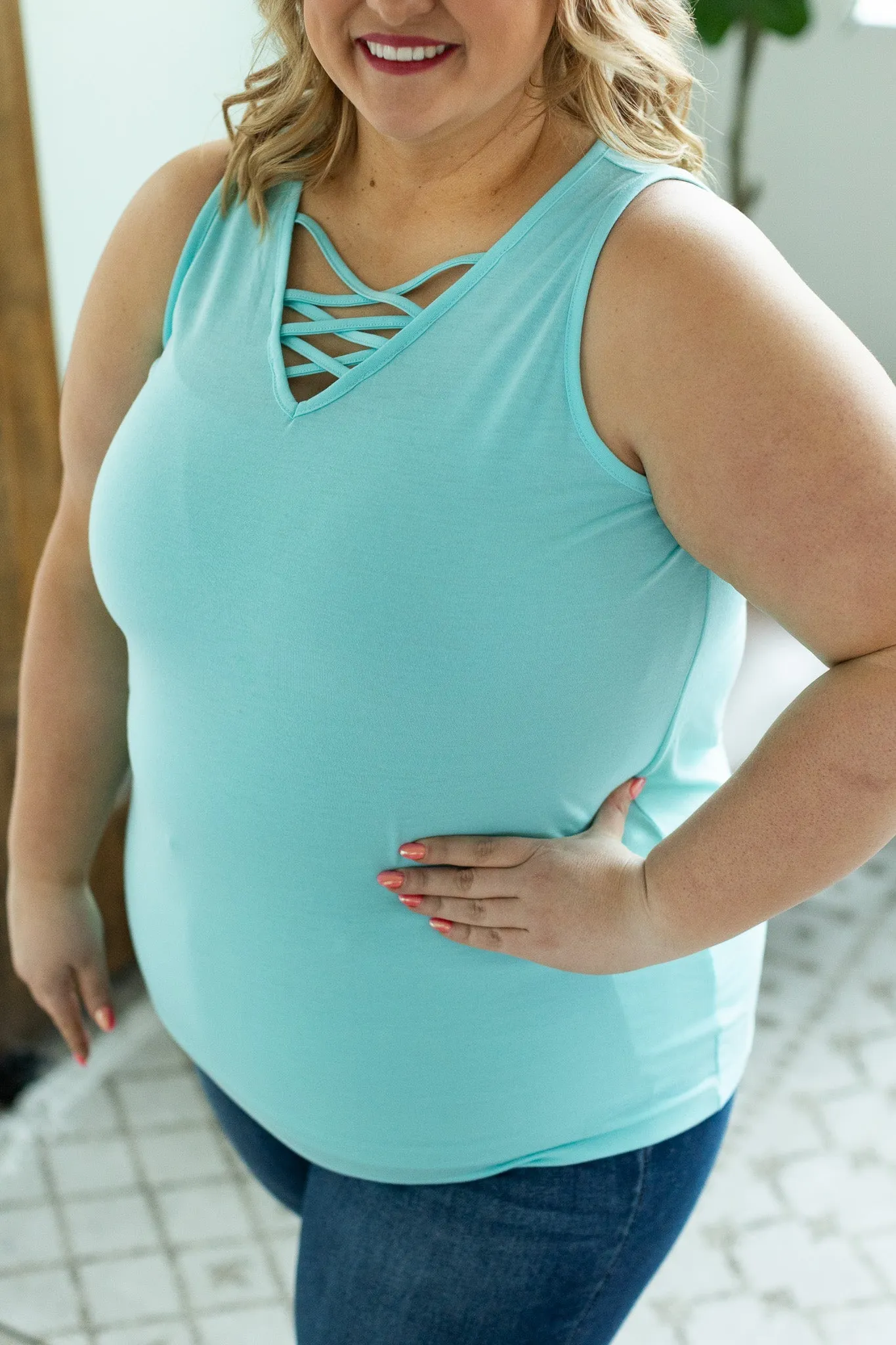 IN STOCK Criss Cross Tank - Light Blue