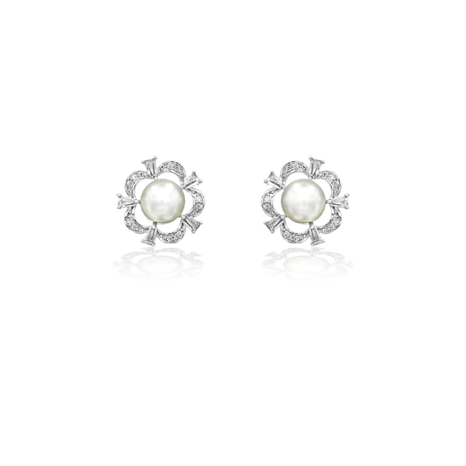 Ivory Pearl Flower CZ Studs Earrings