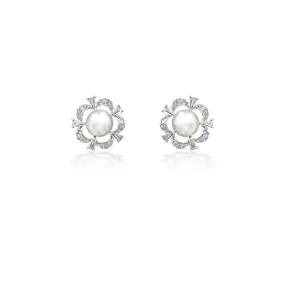 Ivory Pearl Flower CZ Studs Earrings