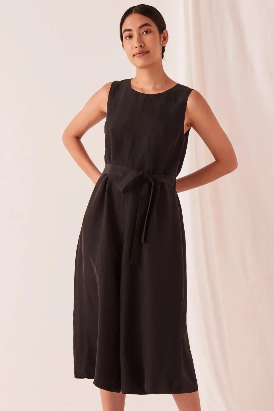 Ivy Cupro Black Sleeveless Dressy Jumpsuit