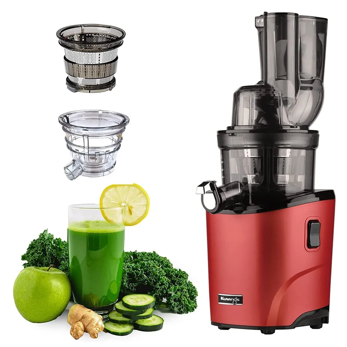 Kuvings REVO Series Professional Cold Press Whole Slow Juicer, World's First Juicer with Patented Automatic-Cutting Auger to reduce juicing time (REVO830 Red   Smoothie & Sorbet)