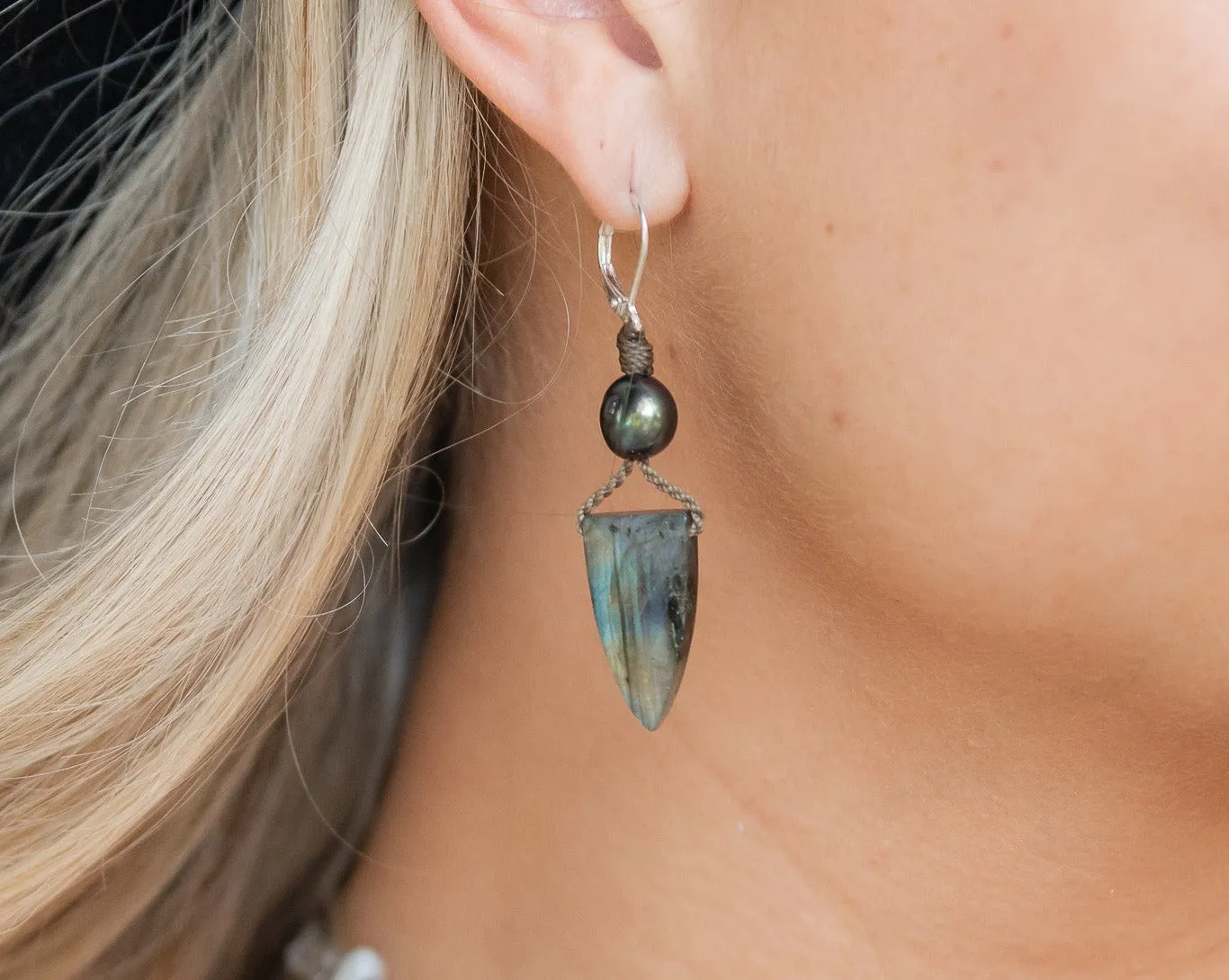 Labradorite Pyramid   Pearl - Earrings