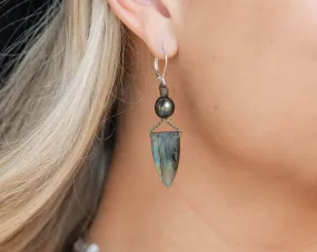 Labradorite Pyramid   Pearl - Earrings