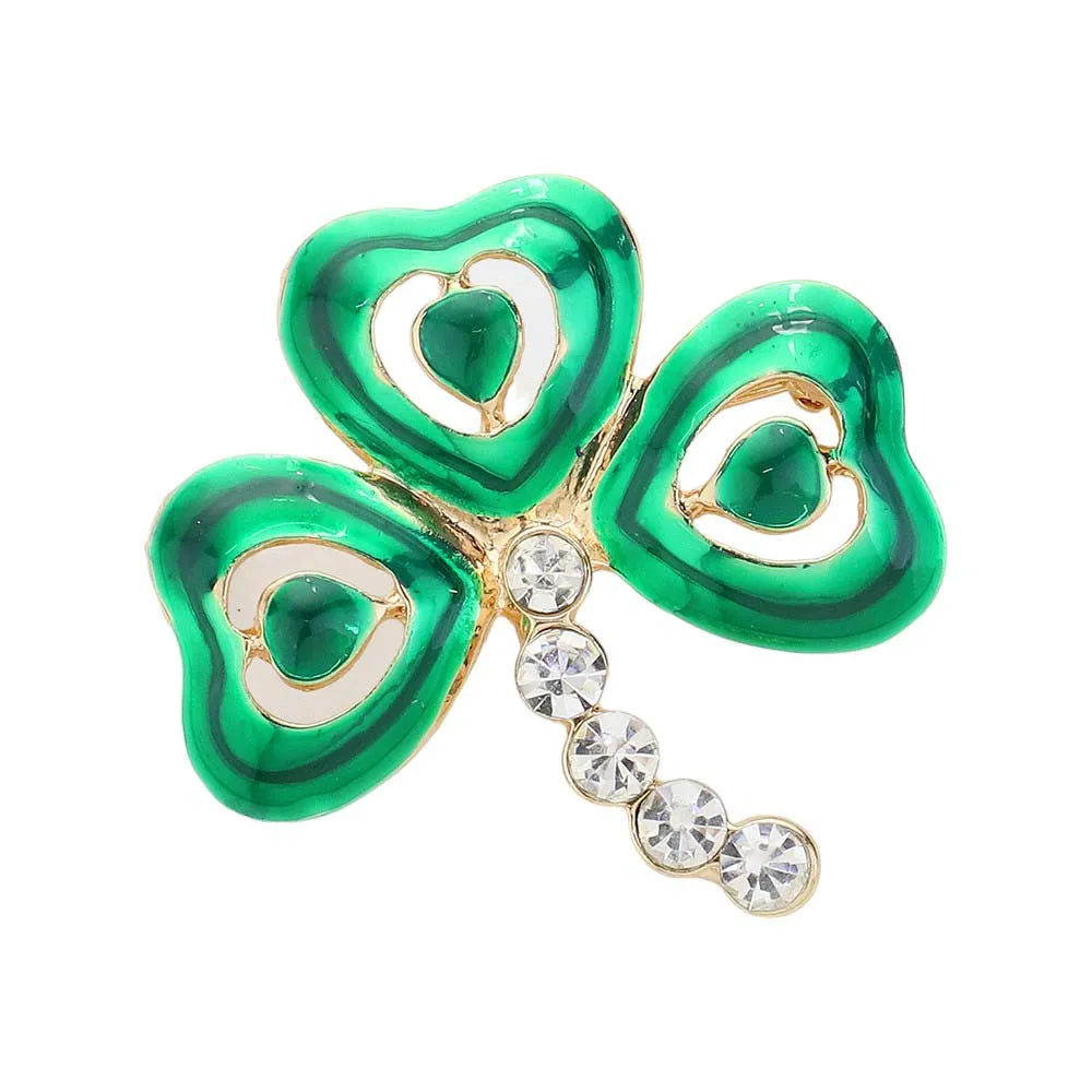 Lacquered Clover Pin Brooch