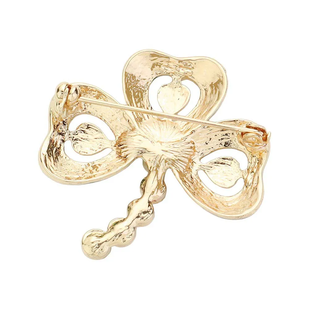 Lacquered Clover Pin Brooch