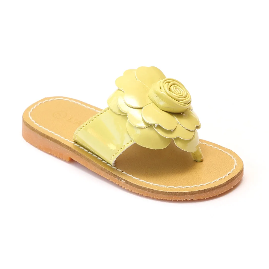 L'Amour Girls B760 Patent Flower Applique Thong Sandals