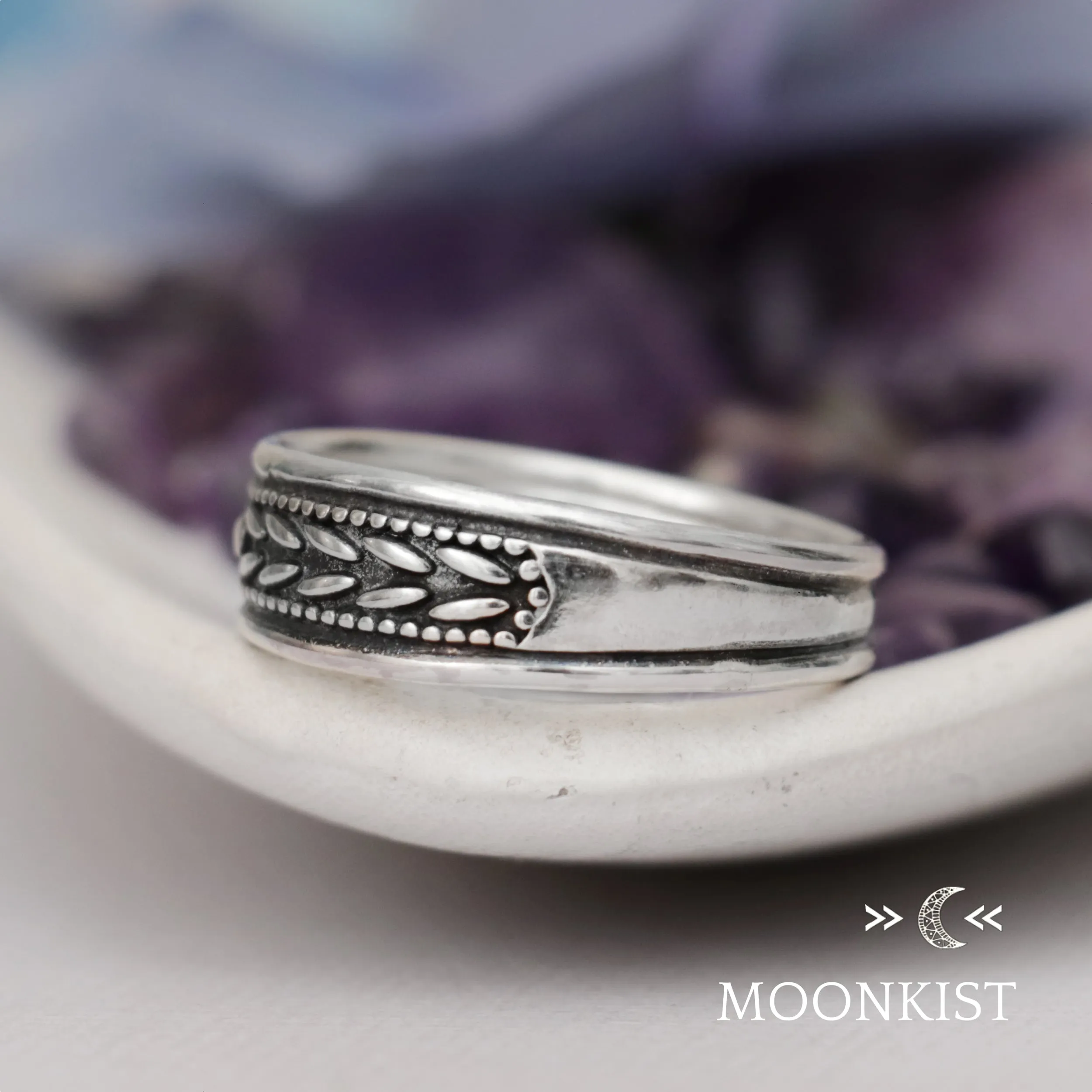 Laurel Leaf Wide Band Wedding Ring  | Moonkist Designs