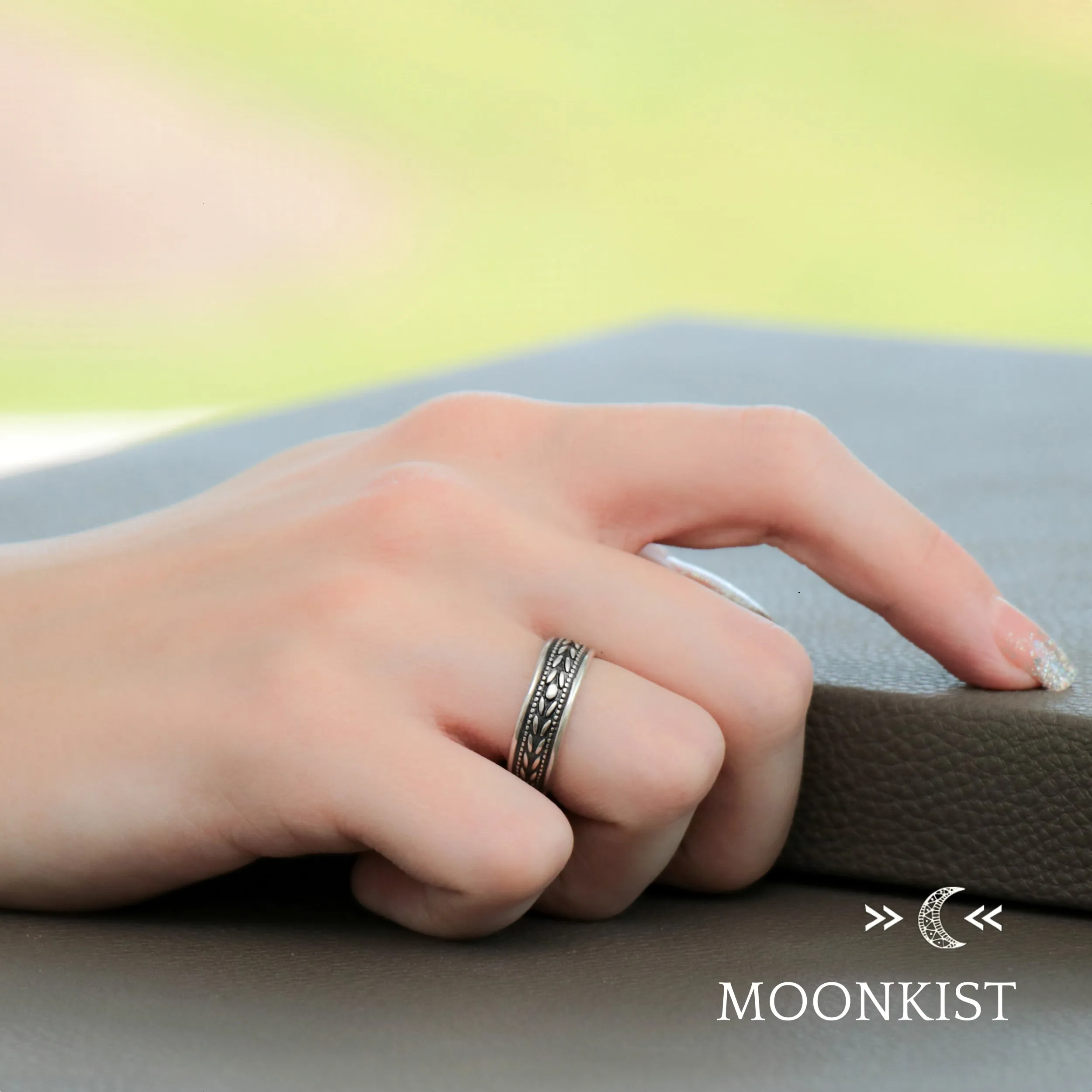 Laurel Leaf Wide Band Wedding Ring  | Moonkist Designs