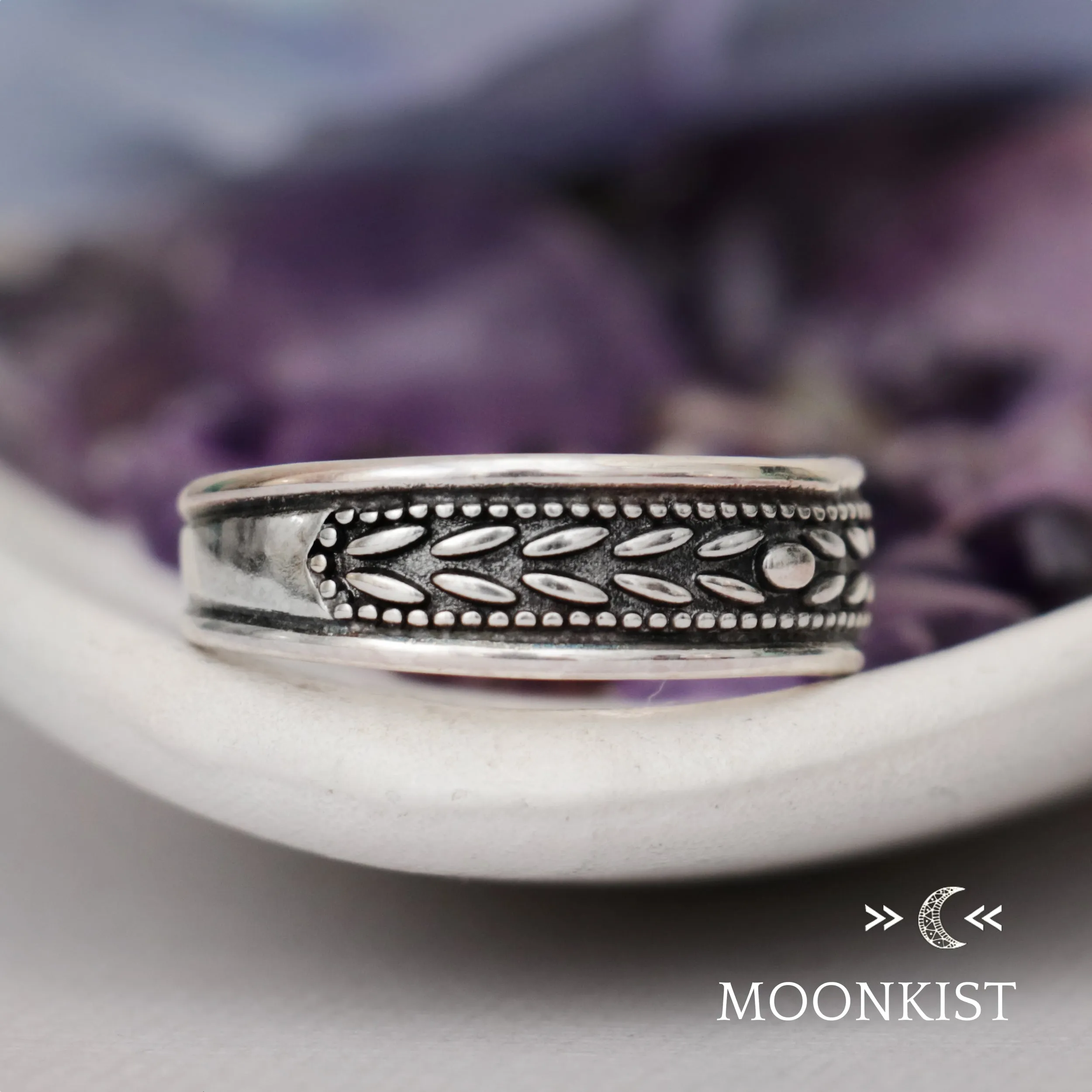 Laurel Leaf Wide Band Wedding Ring  | Moonkist Designs