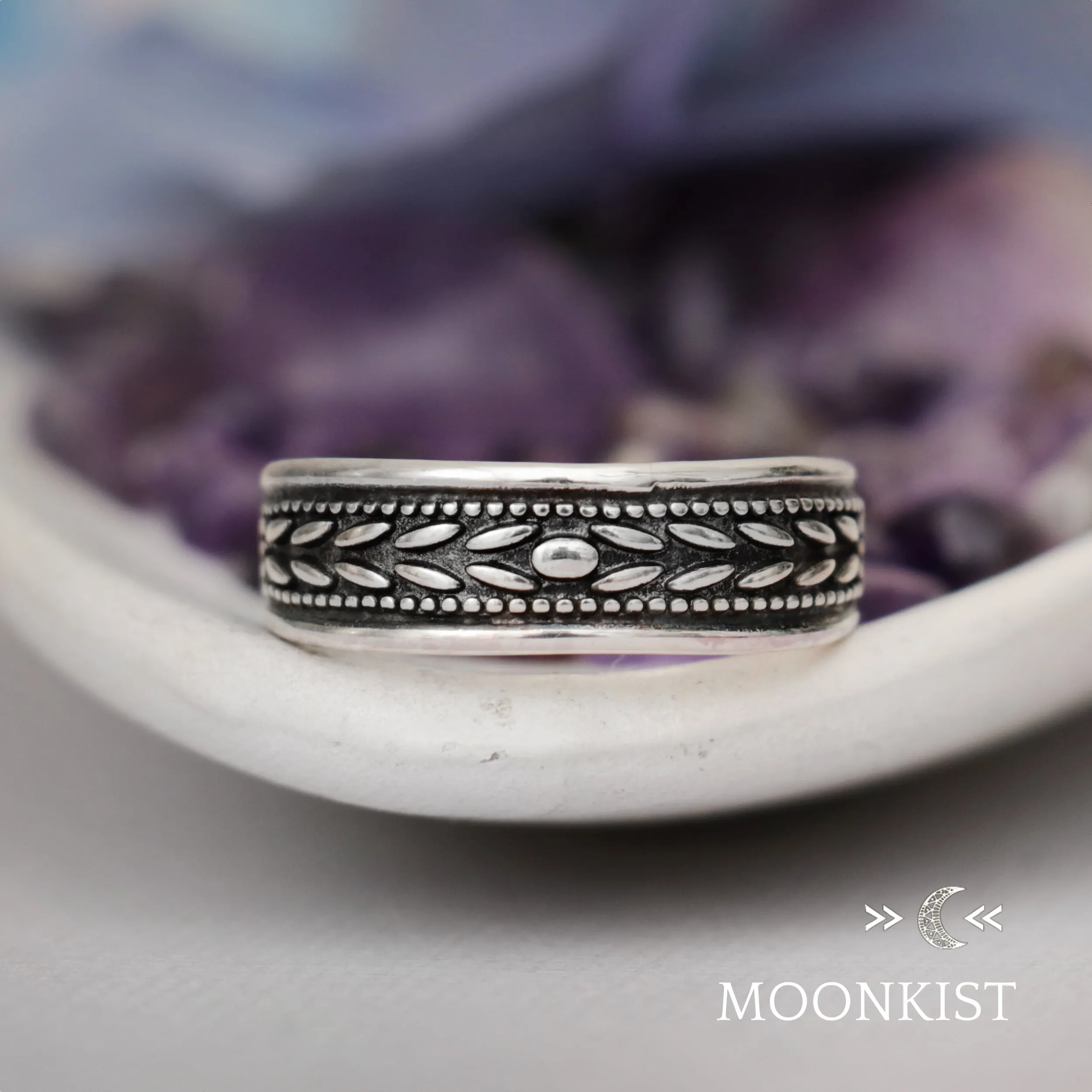 Laurel Leaf Wide Band Wedding Ring  | Moonkist Designs