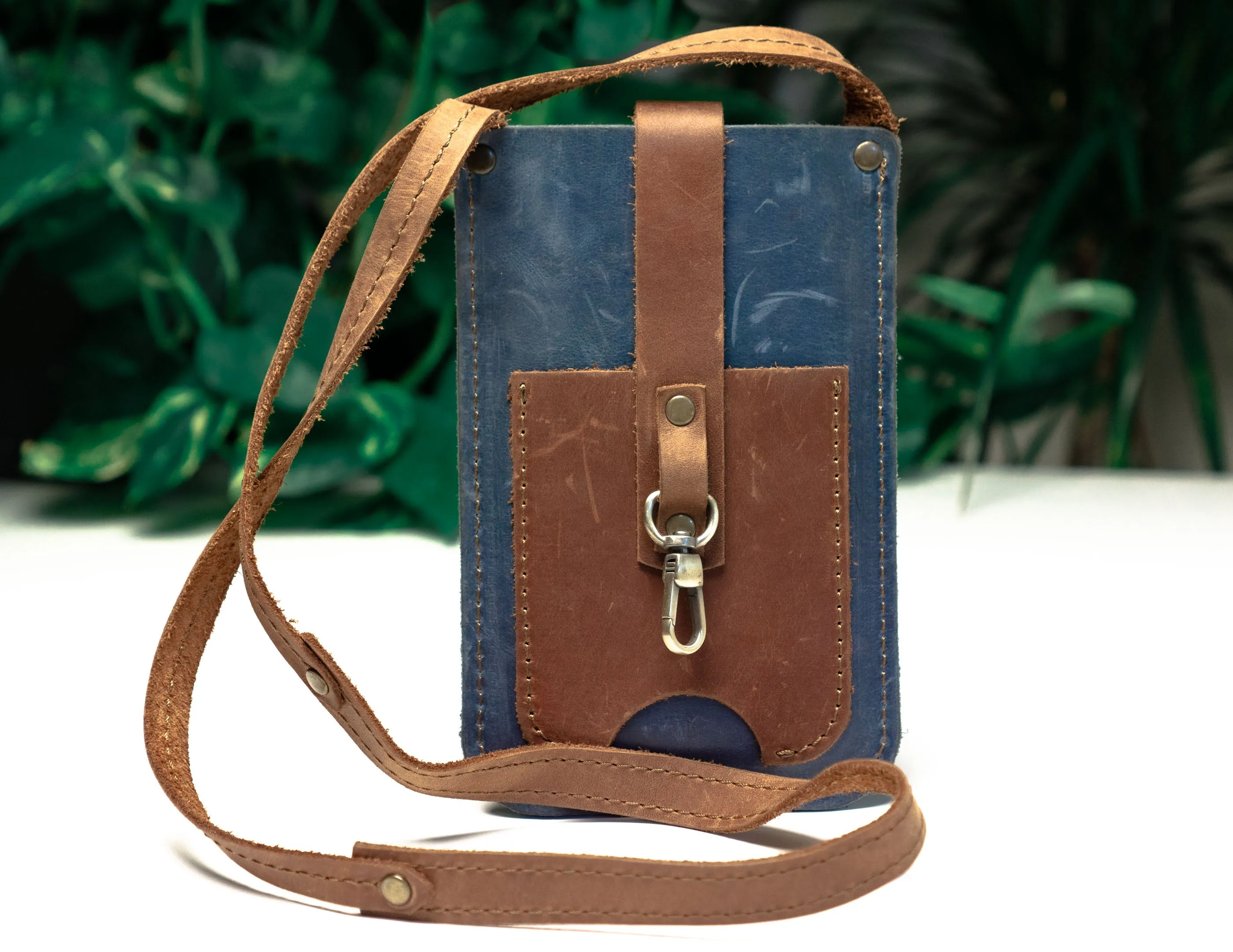 Leather Phone Bag Navy | Handcrafted | Designer Crossbody Small Bag