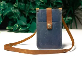 Leather Phone Bag Navy | Handcrafted | Designer Crossbody Small Bag