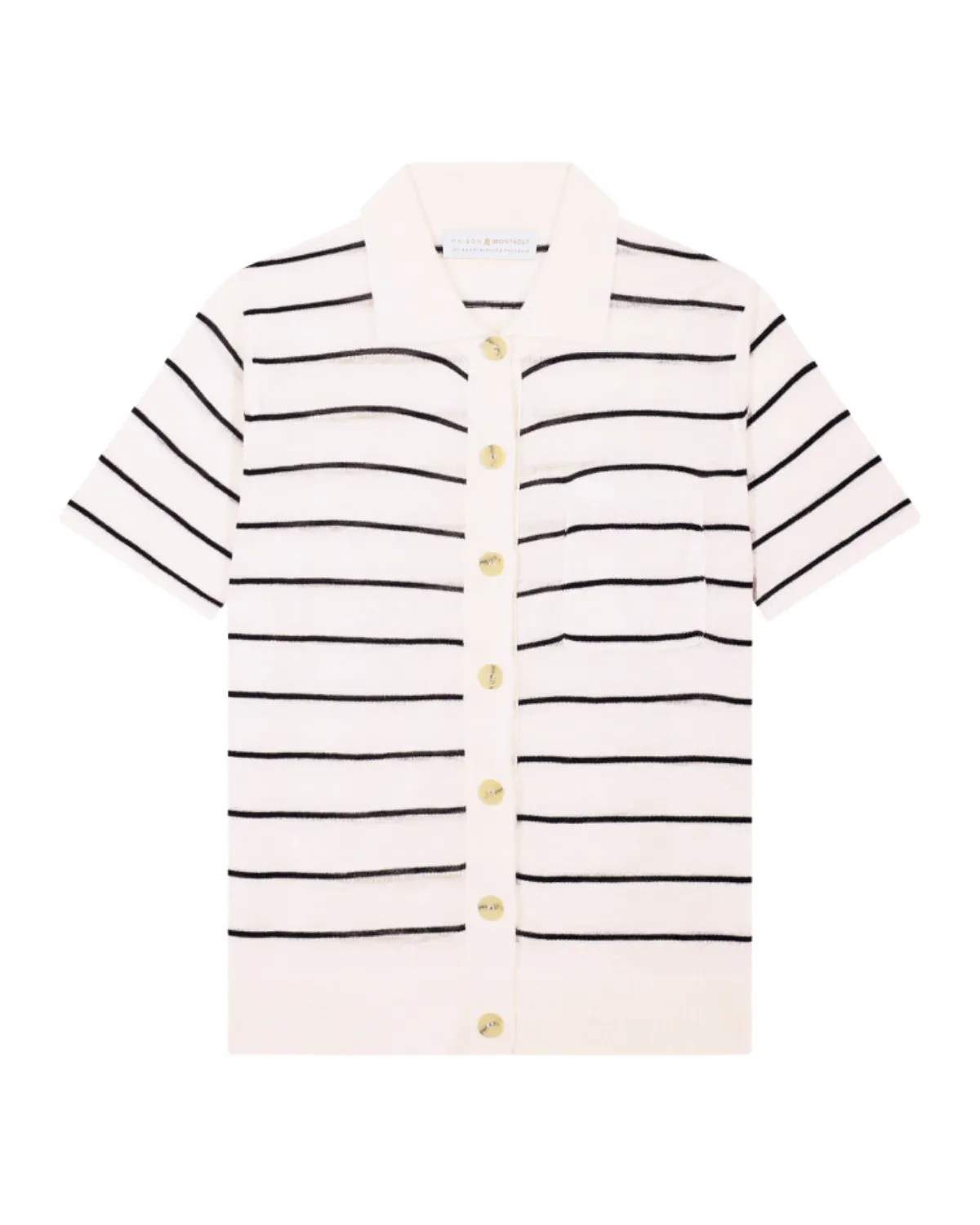 Leonie Striped Button Front Knit Top (Ecru/Navy)