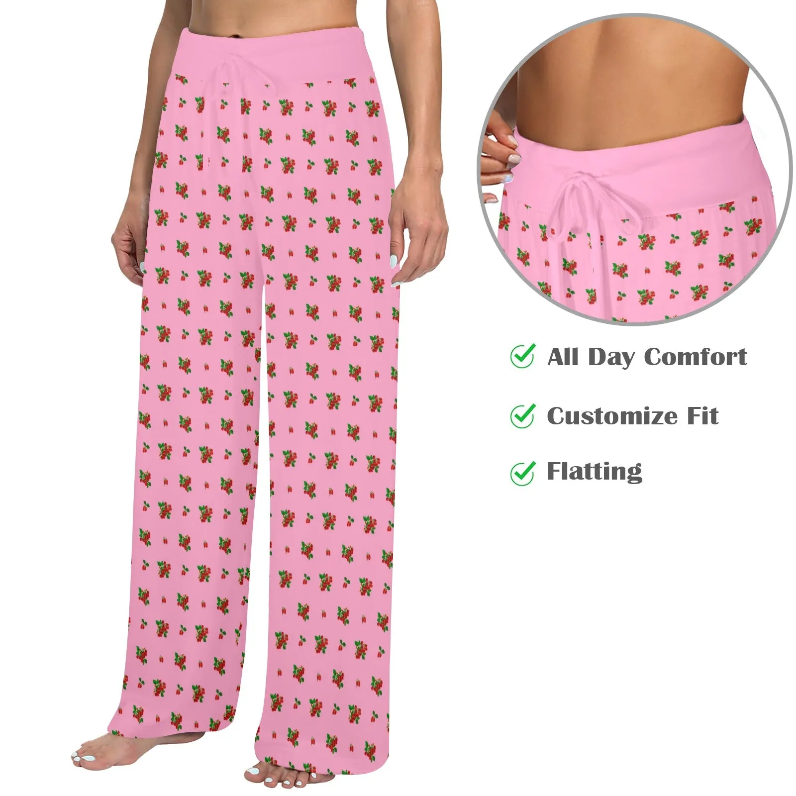 light pink print Women's Wide Leg Lounge Pants (Model L77)