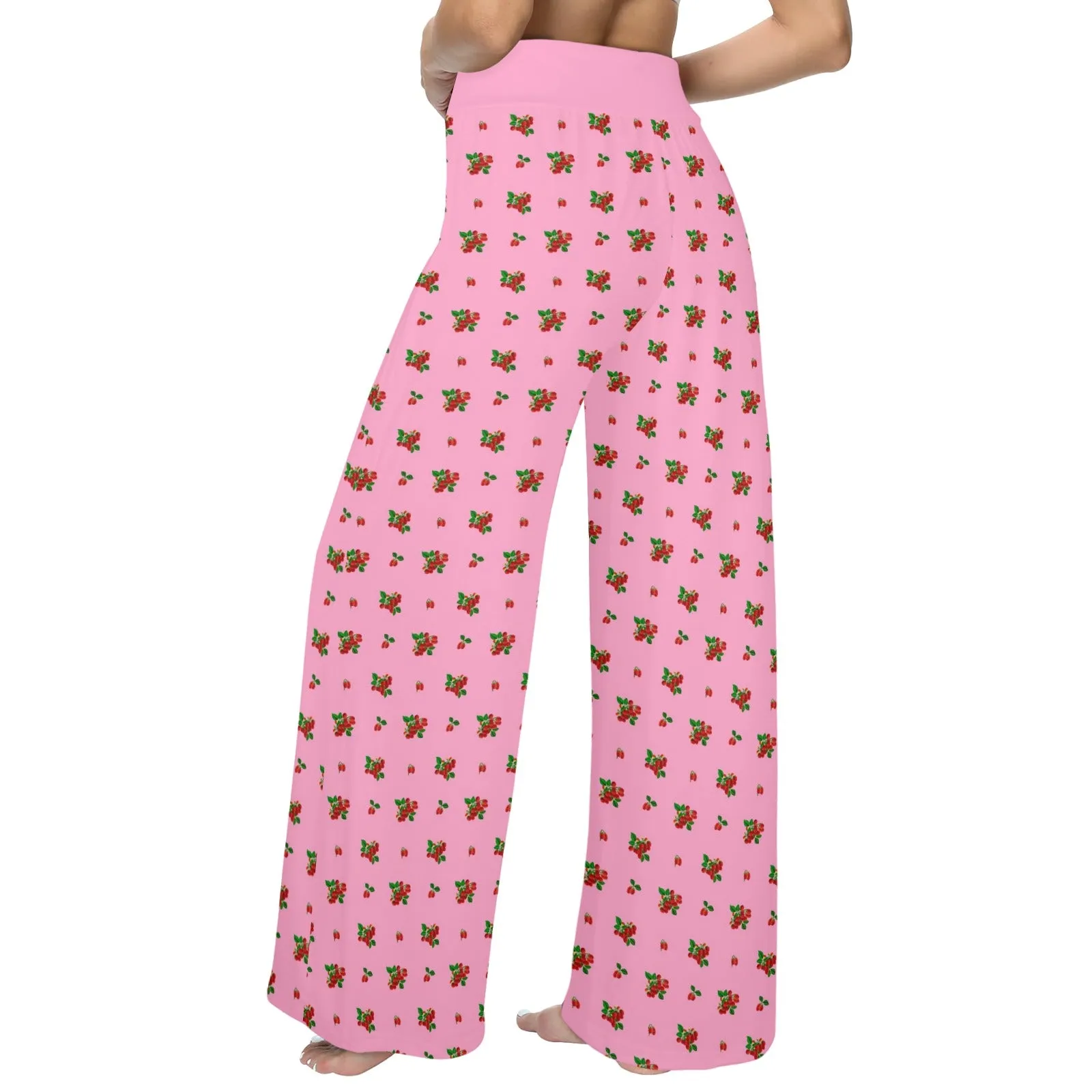 light pink print Women's Wide Leg Lounge Pants (Model L77)