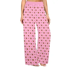 light pink print Women's Wide Leg Lounge Pants (Model L77)