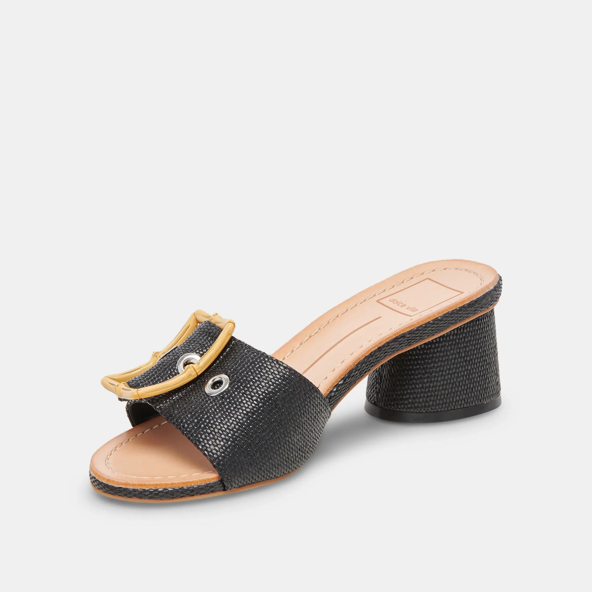 LUCEY WIDE HEELS BLACK RAFFIA