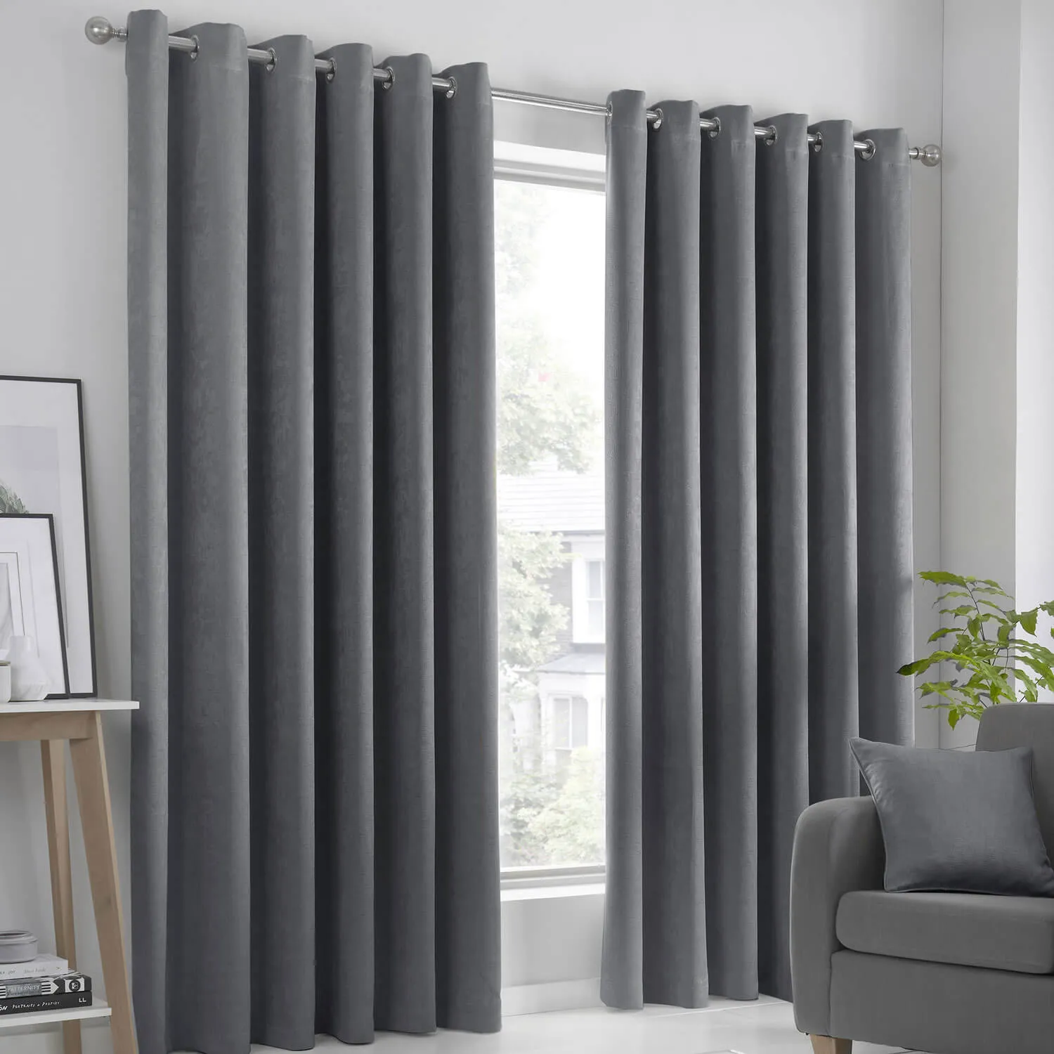 Luna Dim Out Eyelet Curtains - Grey - 66x72