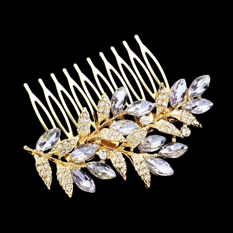 Marquise Stone Accented Leaf Cluster Hair Comb