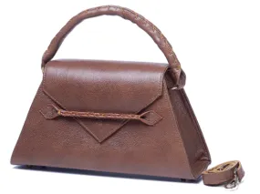 MARTE EGELE BROWN MIDI ESE Handwoven Top Handle and Front Closure Strip with Inside Open Pocket,  Handbag