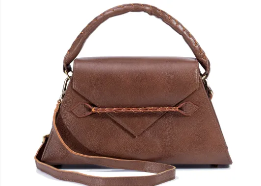 MARTE EGELE BROWN MIDI ESE Handwoven Top Handle and Front Closure Strip with Inside Open Pocket,  Handbag