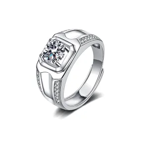 Men's Concave Edge Double Row Diamond Moissanite Ring