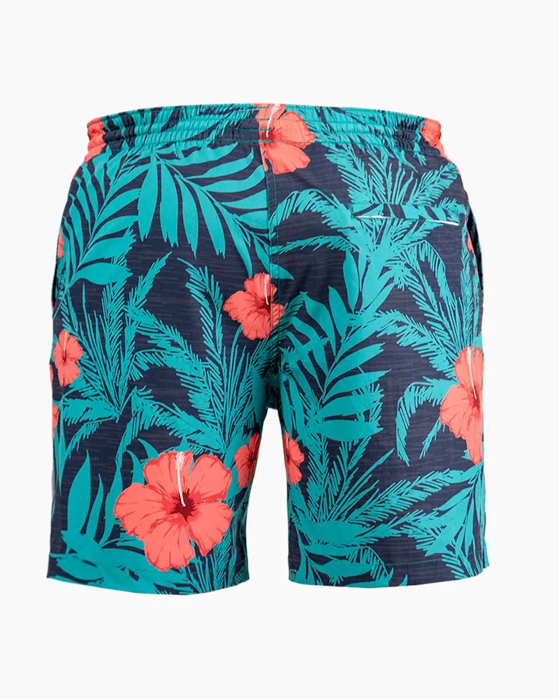 Men's Swim Beach Trunks - Green& Red Flower