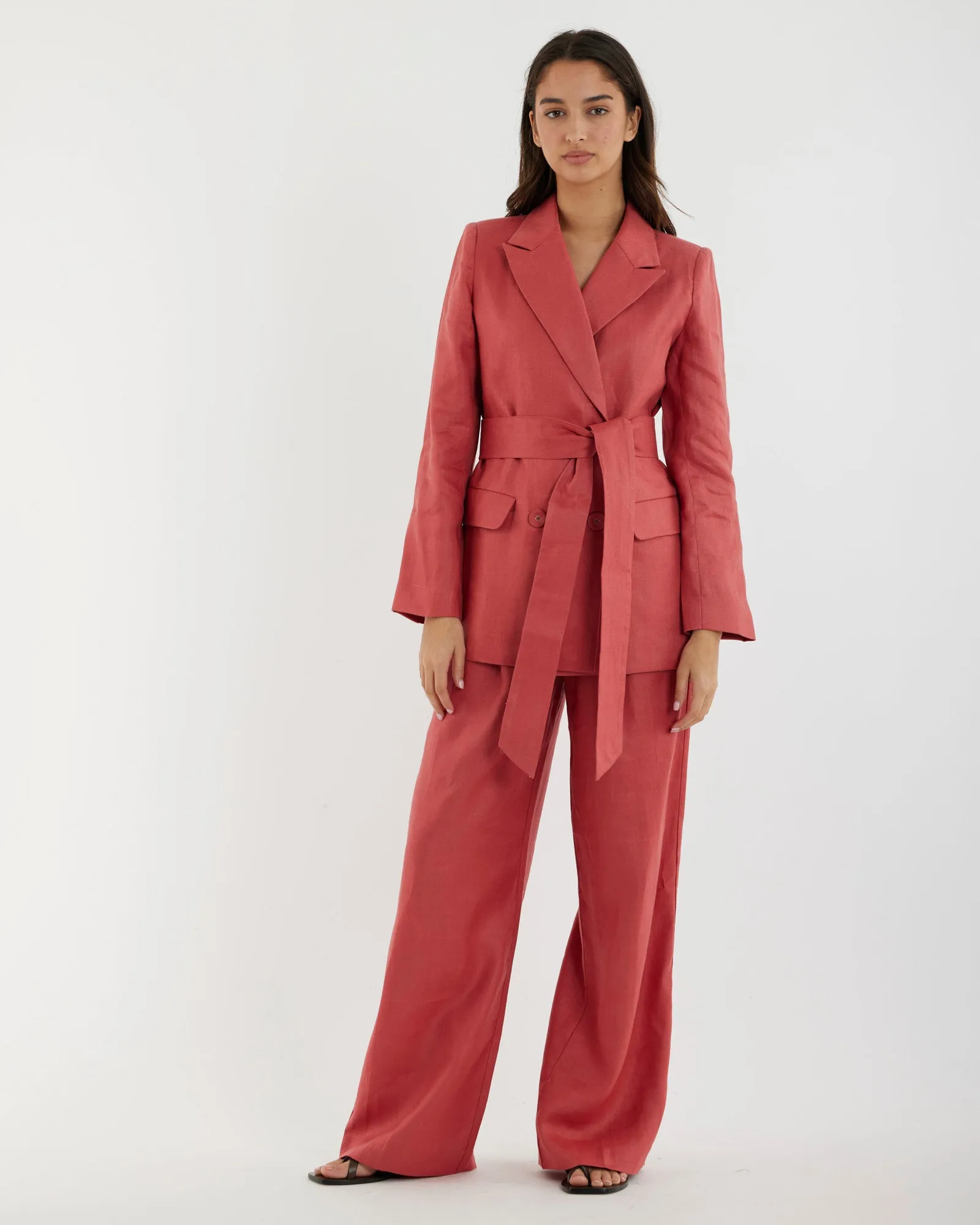 Mia Double Breasted Tie Blazer - Cerise