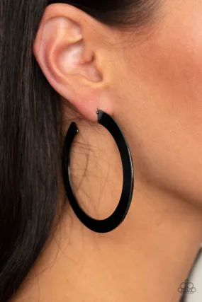 Paparazzi Earring ~ The Inside Track - Black Hoops Earring