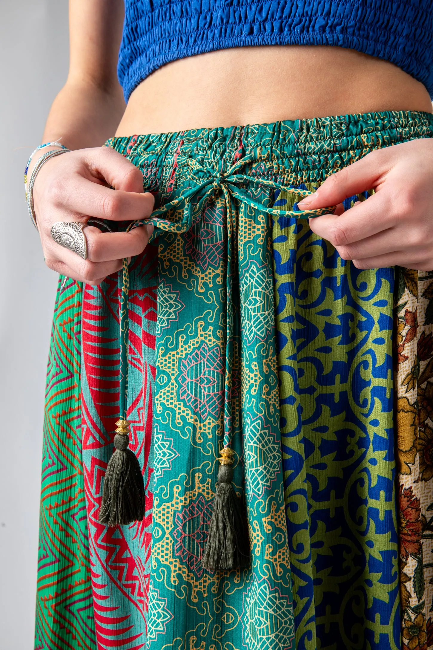 Patchwork Sari Silk Prairie Skirt