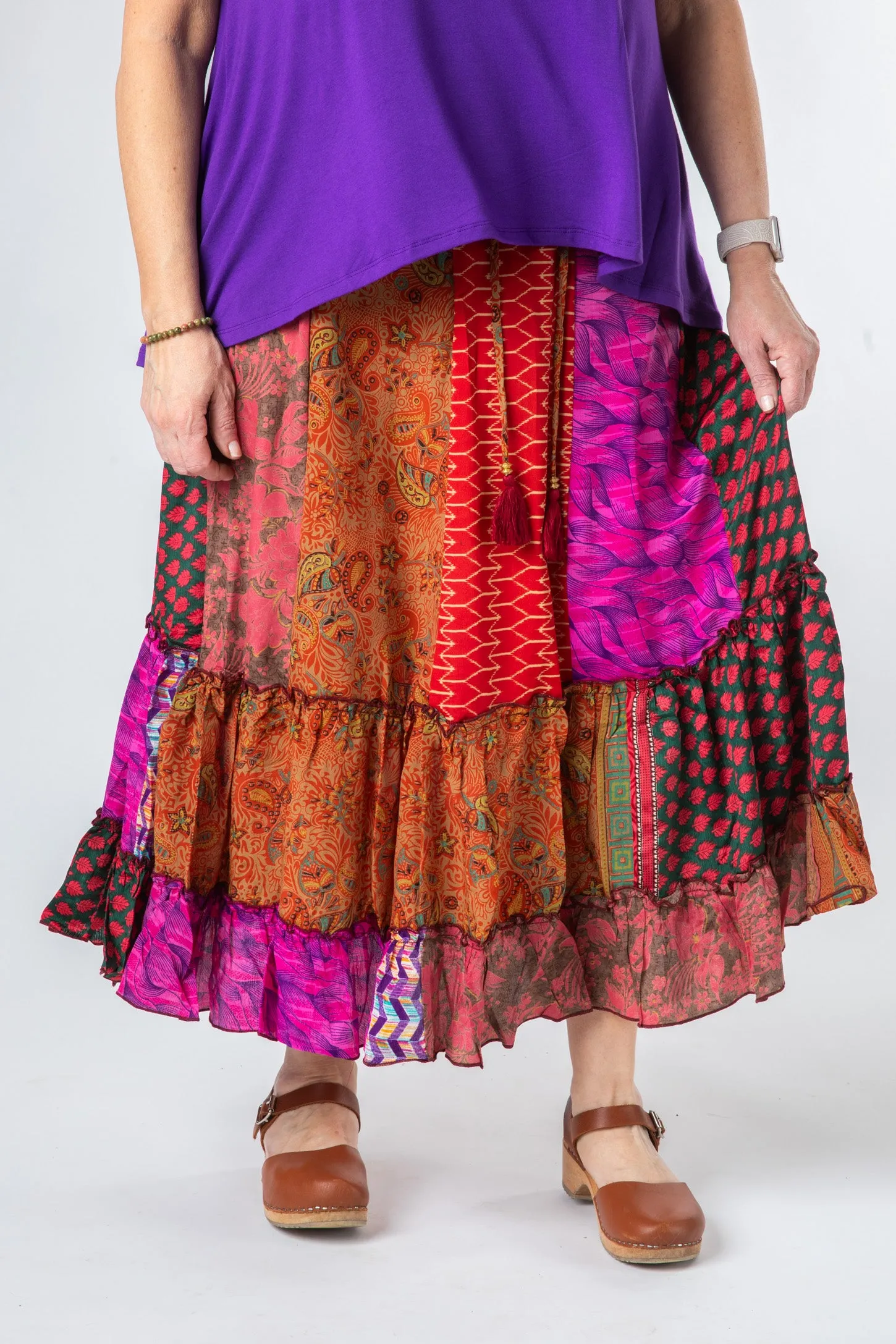 Patchwork Sari Silk Prairie Skirt